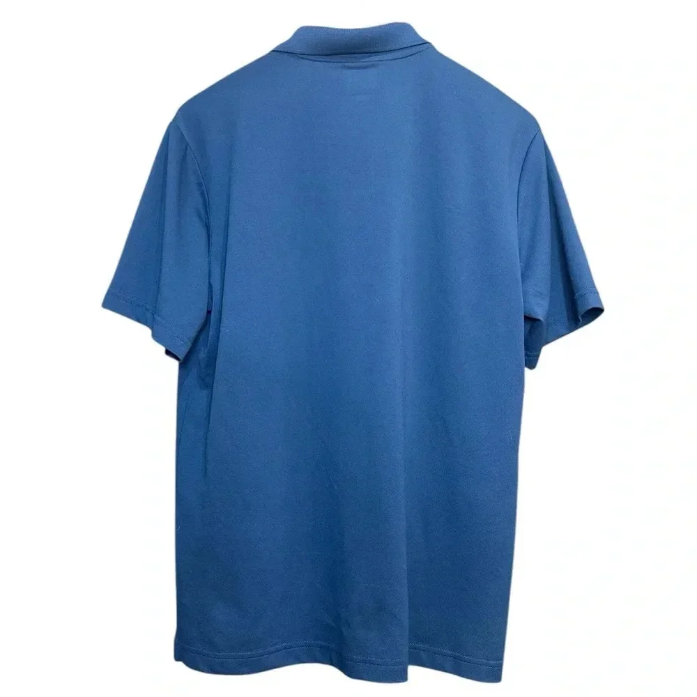 Greg Norman Polo Shirt Men's Sz M Blue Golf Short Sleeve Shark Logo Embossed